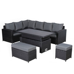 Primo Range High Back LHF Dining Corner Sofa Set in Black Weave with Rising Table (H4)