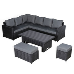 Primo Range High Back LHF Dining Corner Sofa Set in Black Weave with Rising Table (H4)