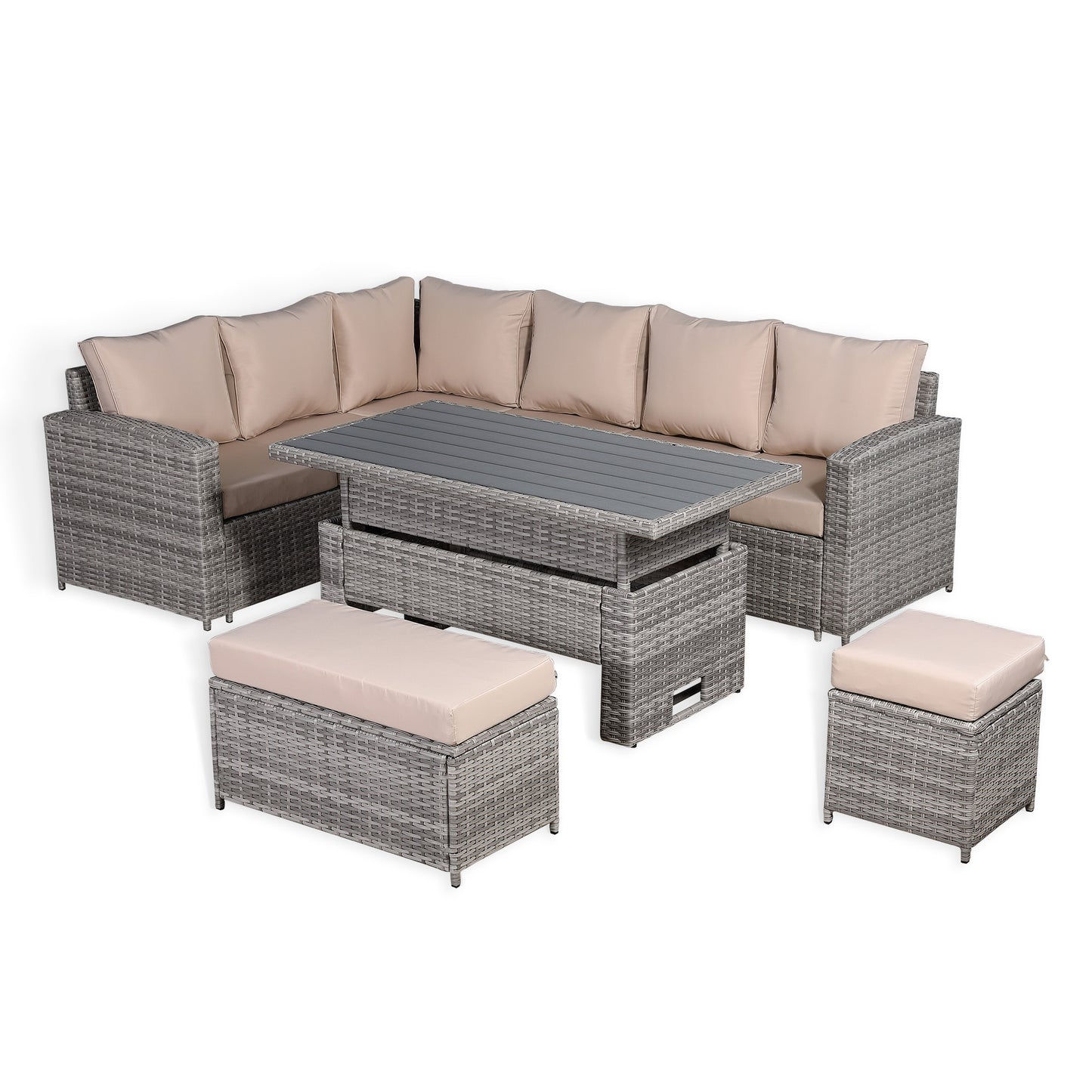 Ashley Range Left Hand Corner Sofa Set with Rising Table in Light Grey Rattan (M4)