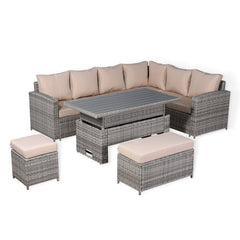 Ashley Range Right Hand Corner Sofa Set with Rising Table in Light Grey Rattan (M7)