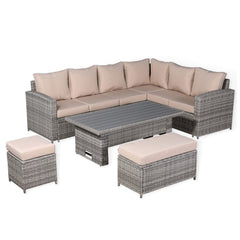 Ashley Range Right Hand Corner Sofa Set with Rising Table in Light Grey Rattan (M7)