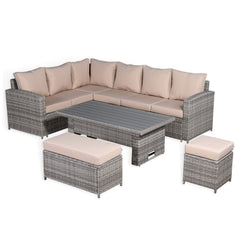 Ashley Range Left Hand Corner Sofa Set with Rising Table in Light Grey Rattan (M4)