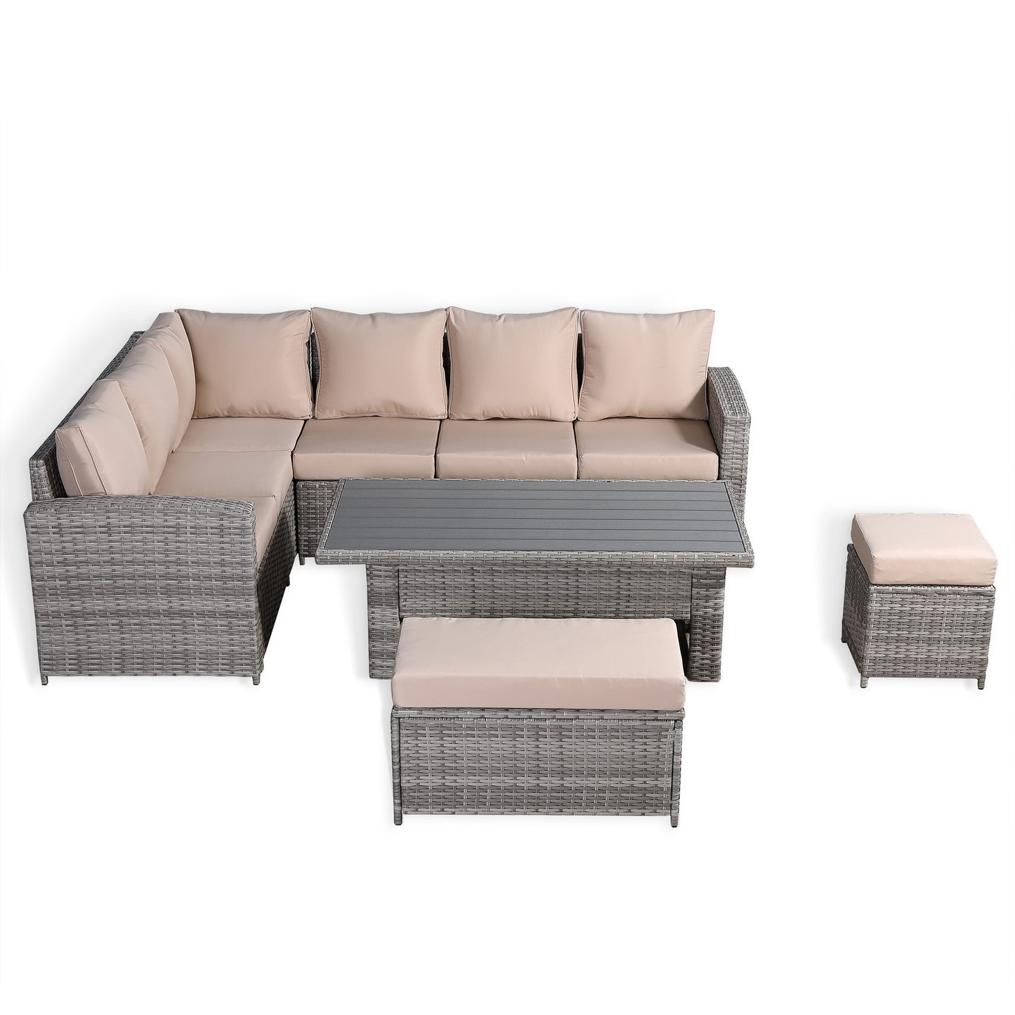 Ashley Range Left Hand Corner Sofa Set with Rising Table in Light Grey Rattan (M4)