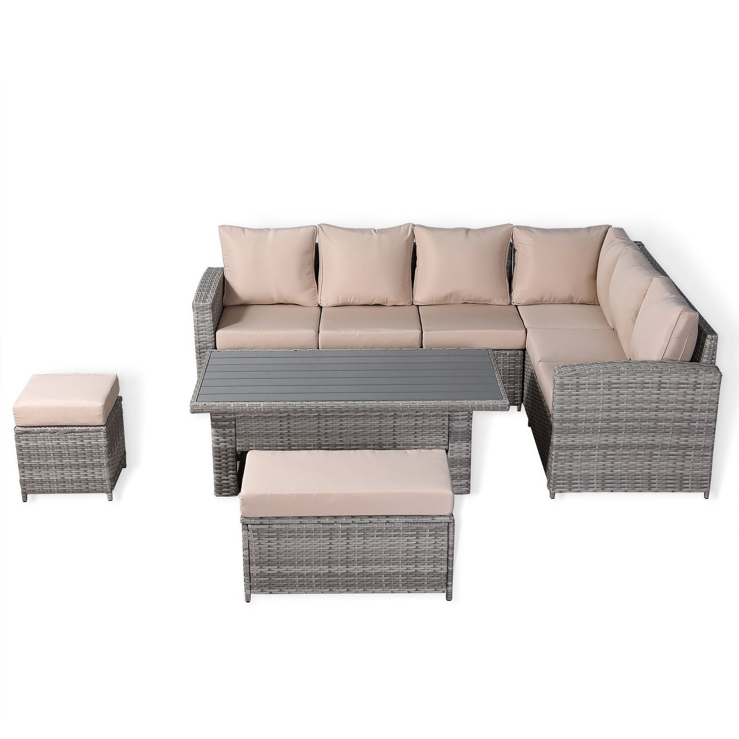 Ashley Range Right Hand Corner Sofa Set with Rising Table in Light Grey Rattan (M7)