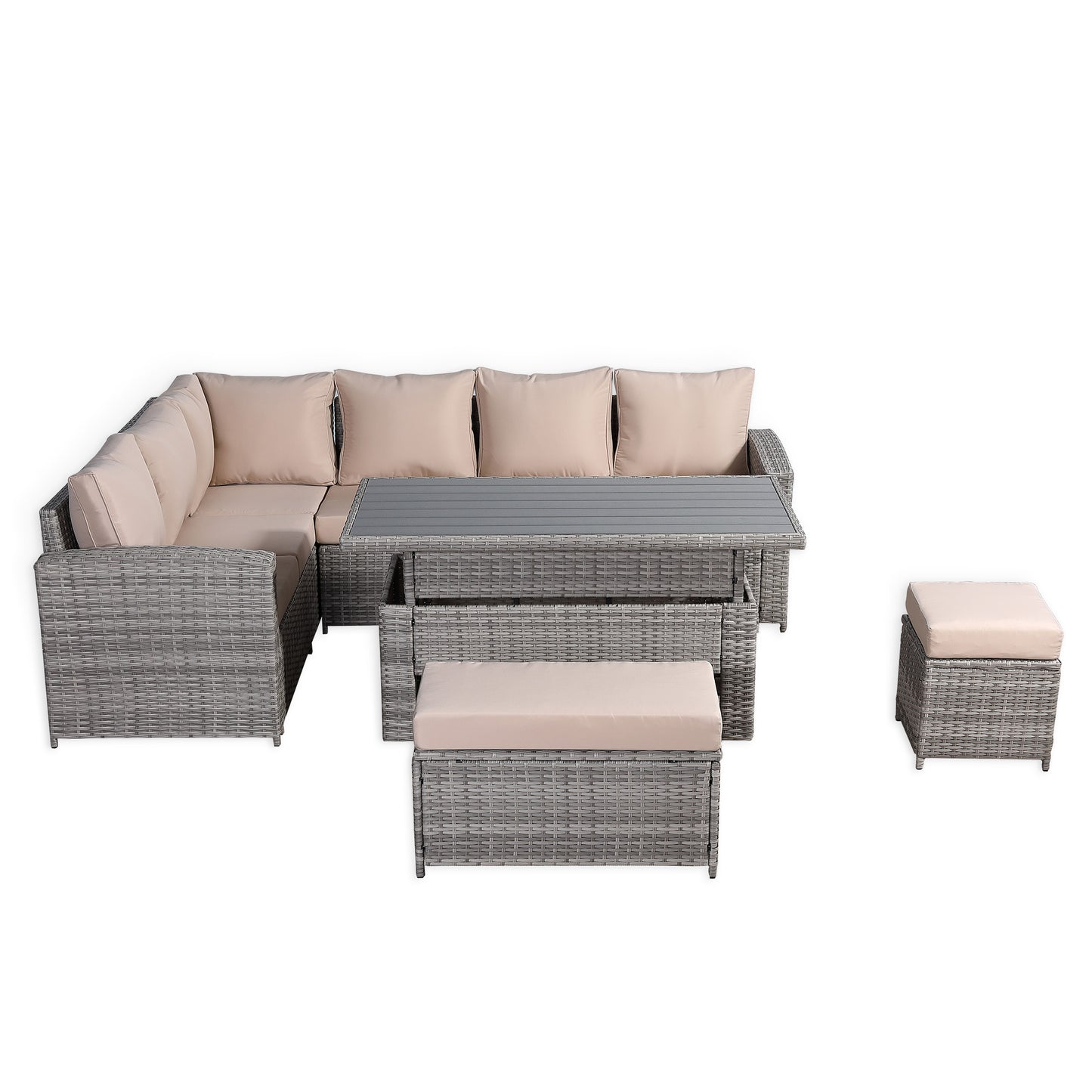 Ashley Range Left Hand Corner Sofa Set with Rising Table in Light Grey Rattan (M4)