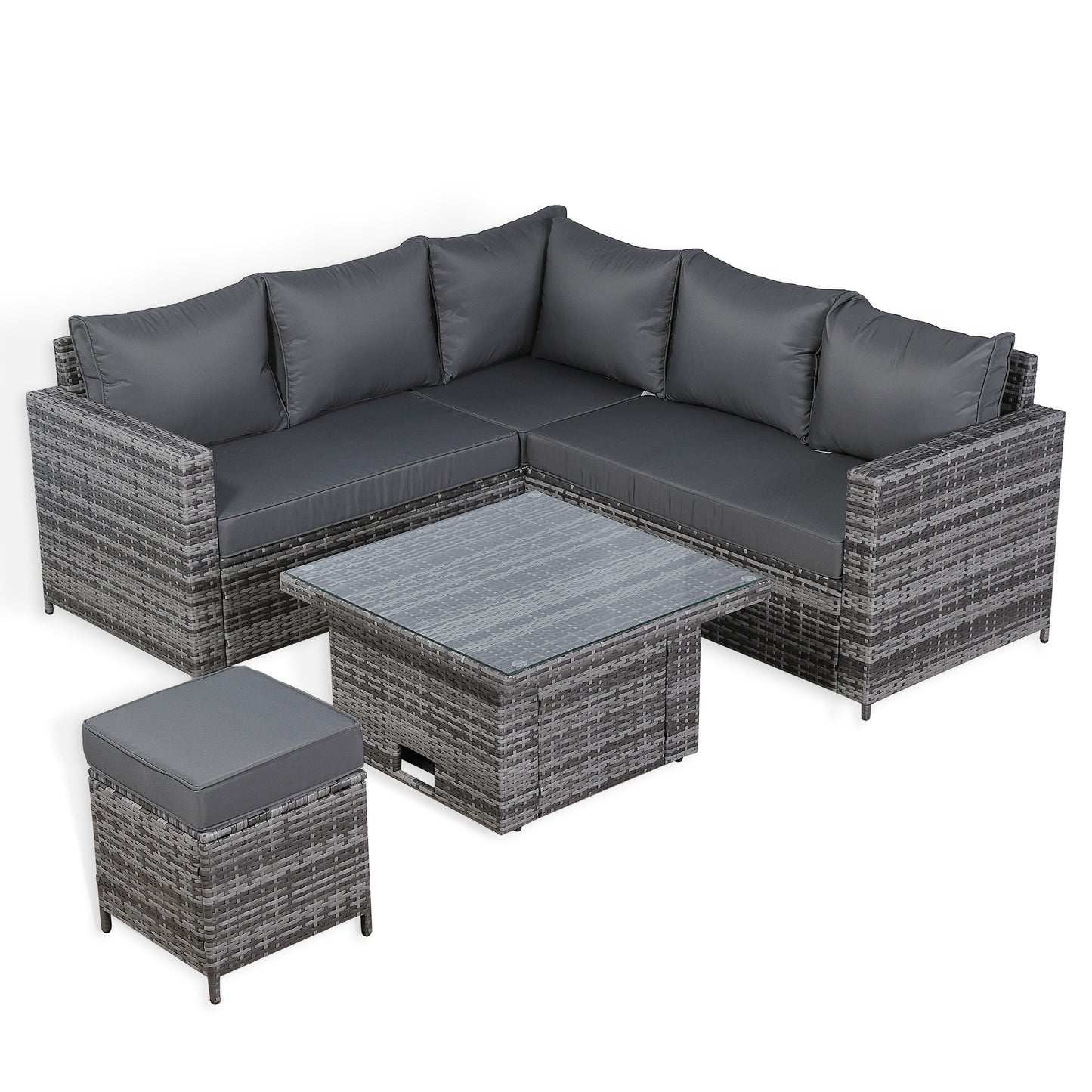 Due in 25/02/25   Henley Range High Back Compact Square Corner Sofa Set in Grey Weave with Rising Table