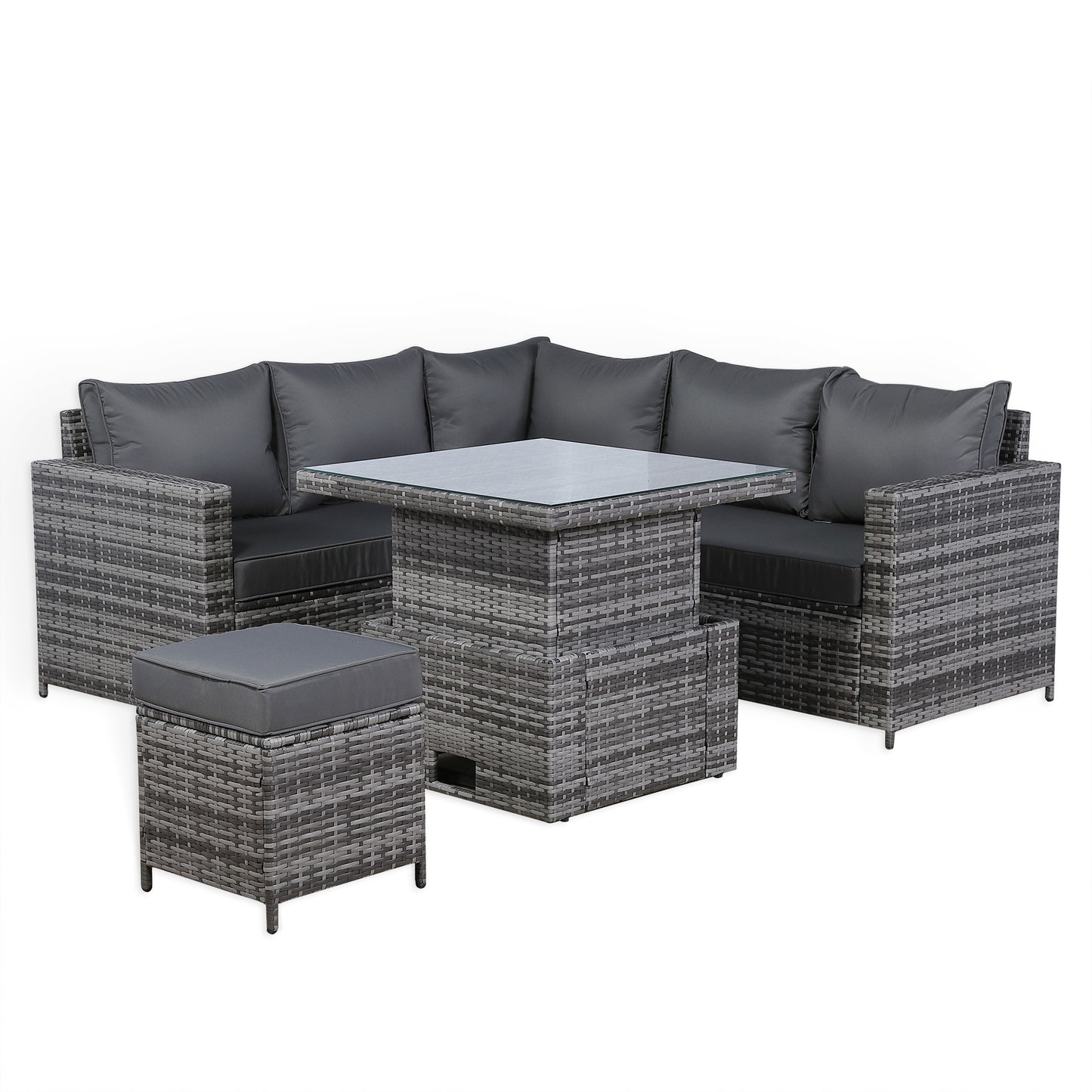 Due in 25/02/25   Henley Range High Back Compact Square Corner Sofa Set in Grey Weave with Rising Table