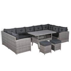 Charing Range Large U-Shape Corner Sofa Set with Dinning Table in Beige Grey Rattan