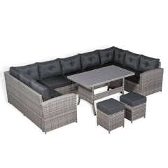 Charing Range Large U-Shape Corner Sofa Set with Dinning Table in Beige Grey Rattan