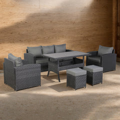 Primo Range High Back Dining Sofa Set in Black Weave with Dinning Table