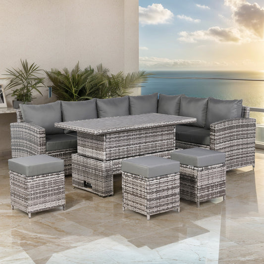 Henley Range High Back RHF Dining Corner Sofa Set in Grey Weave with Rising Table
