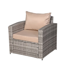 Eton Range Single Arm Chair in Grey Rattan and Beige Cushions (CS06)