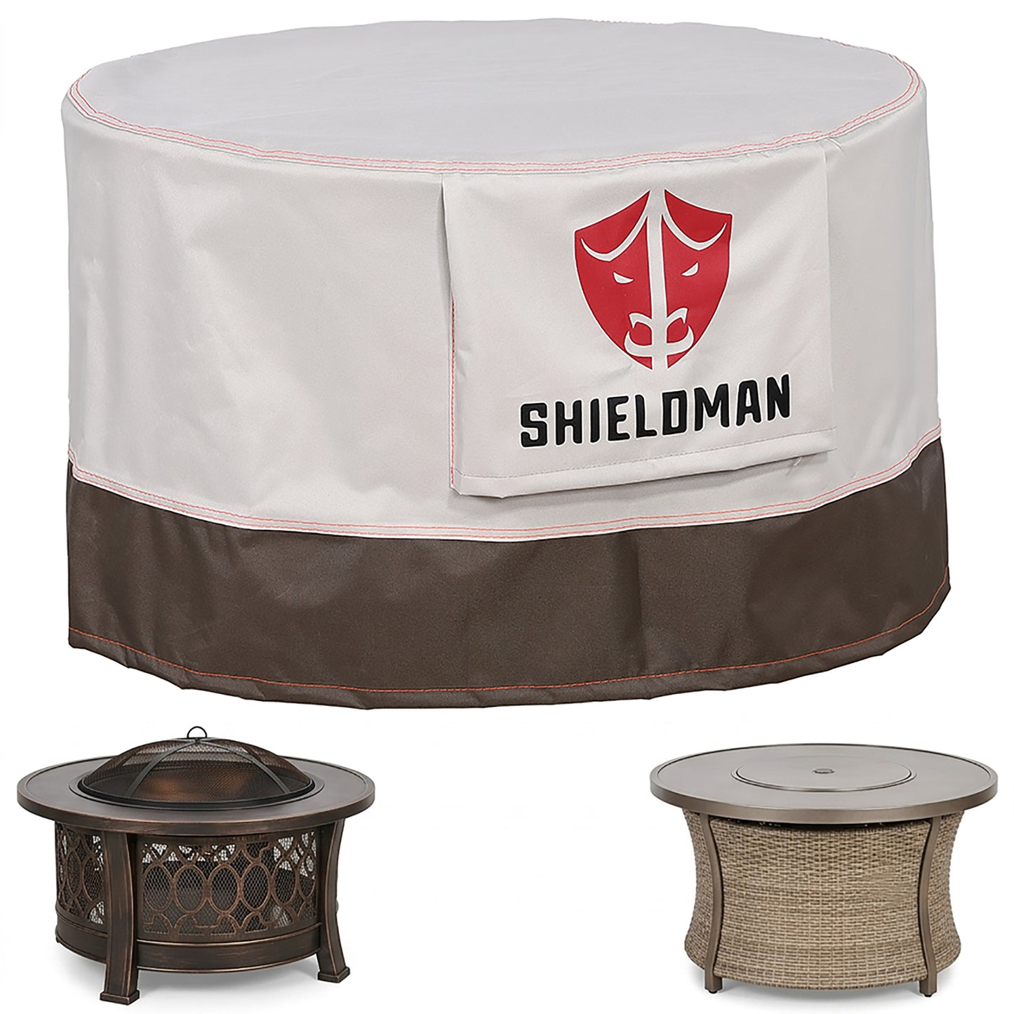 RC-L80 Heavy-Duty Waterproof Round Fire Pit Cover (D80 x H50cm) – Two-Tone White & Brown