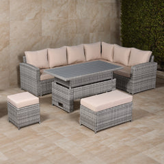 Ashley Range Right Hand Corner Sofa Set with Rising Table in Light Grey Rattan (M7)