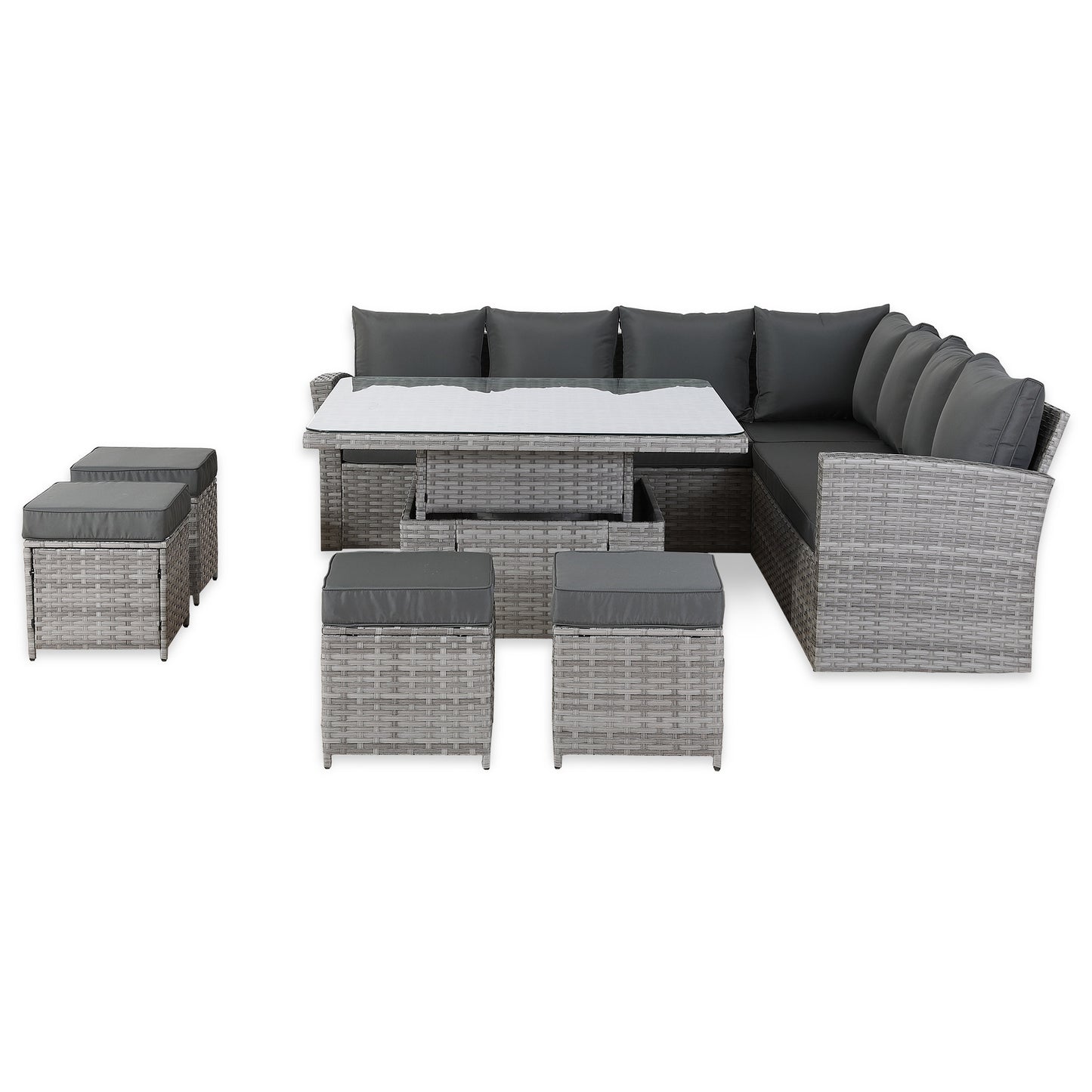 PRE ORDER-Bristol Range 11 Seater L-Shape Rattan Garden Furniture Set | All-Weather Corner Sofa Dining Set with Free Rain Cover