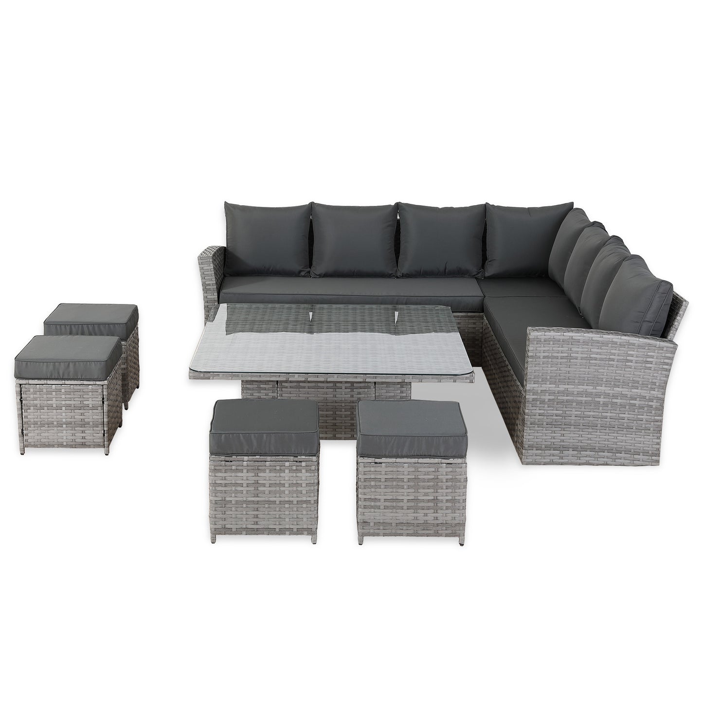 PRE ORDER-Bristol Range 11 Seater L-Shape Rattan Garden Furniture Set | All-Weather Corner Sofa Dining Set with Free Rain Cover