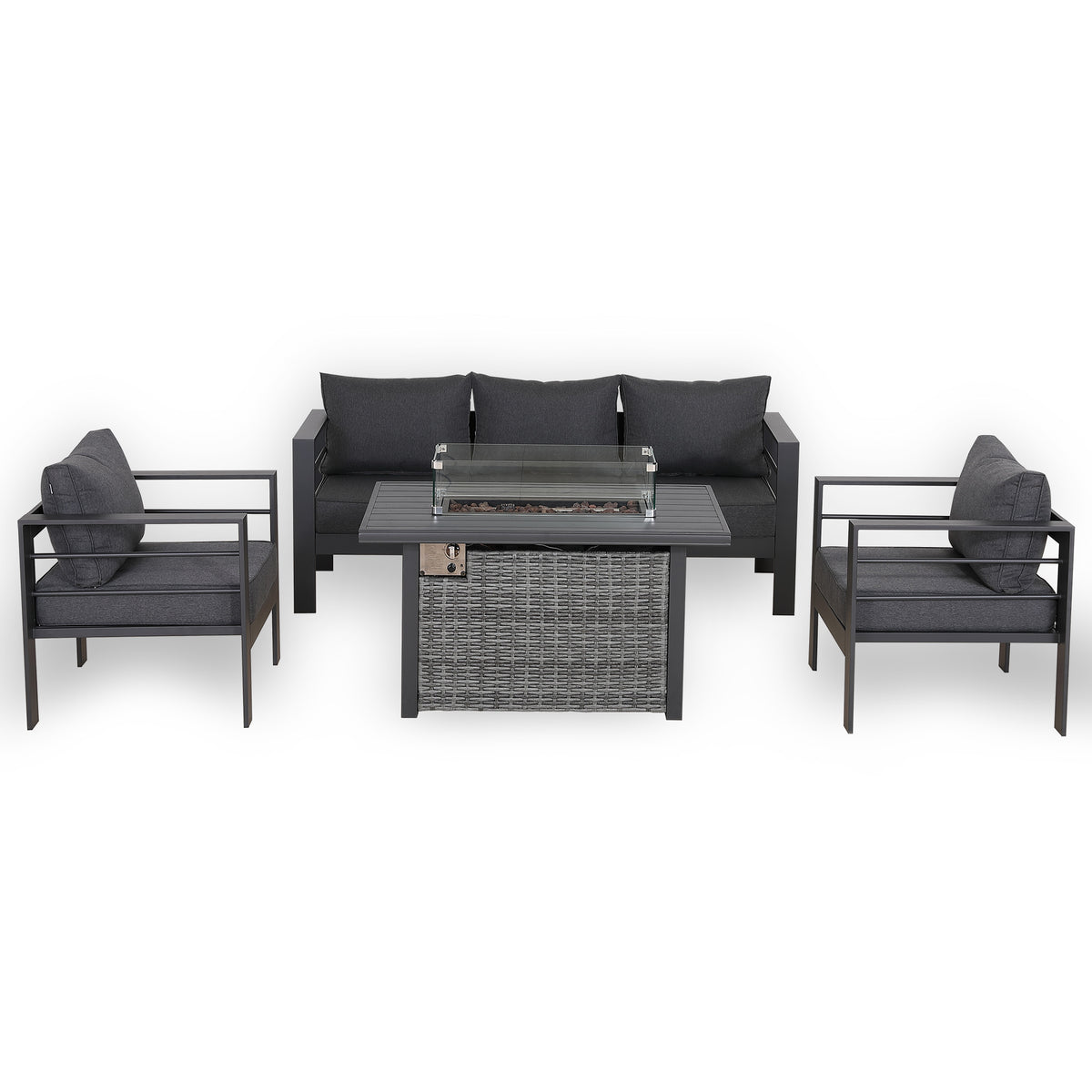 PRE ORDER - Flicker Fire Collection | Club Rattan 5‑Seater Aluminium Garden Sofa Set with Gas Fire Pit Table
