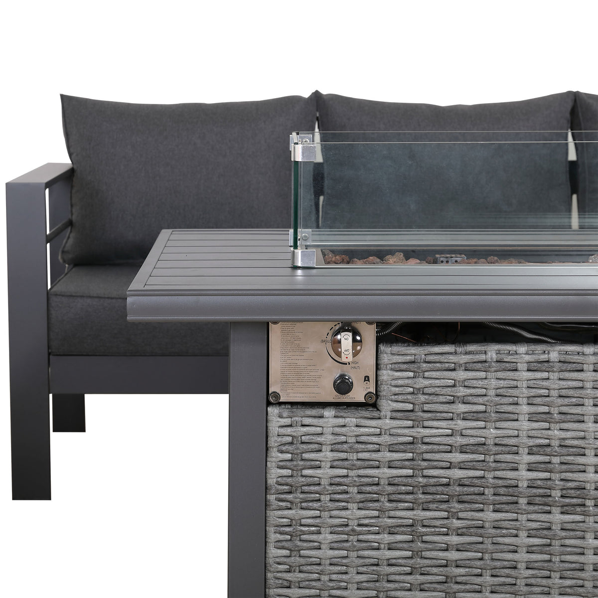 PRE ORDER - Flicker Fire Collection | Club Rattan 6‑Seater Rhf Aluminium Garden Corner Sofa Set with Gas Fire Pit Table
