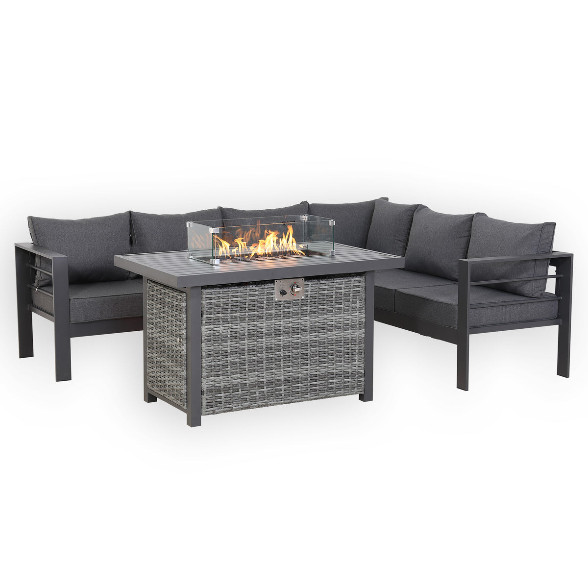 PRE ORDER - Flicker Fire Collection | Club Rattan 6‑Seater Rhf Aluminium Garden Corner Sofa Set with Gas Fire Pit Table