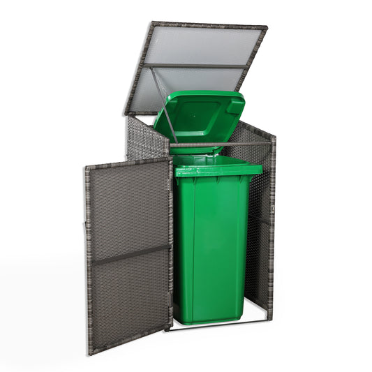 Due in 25/06/25...Club Rattan wheelie bin shed / store in Grey Rattan Weave (WBS-1G)