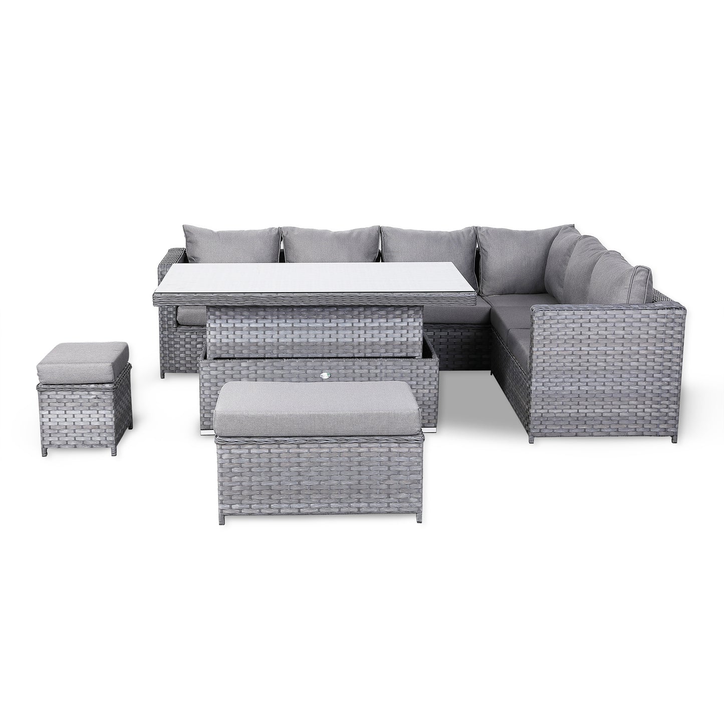 Isobella Range Right Hand Corner Sofa Set with Rising Table in Slate Grey Weave