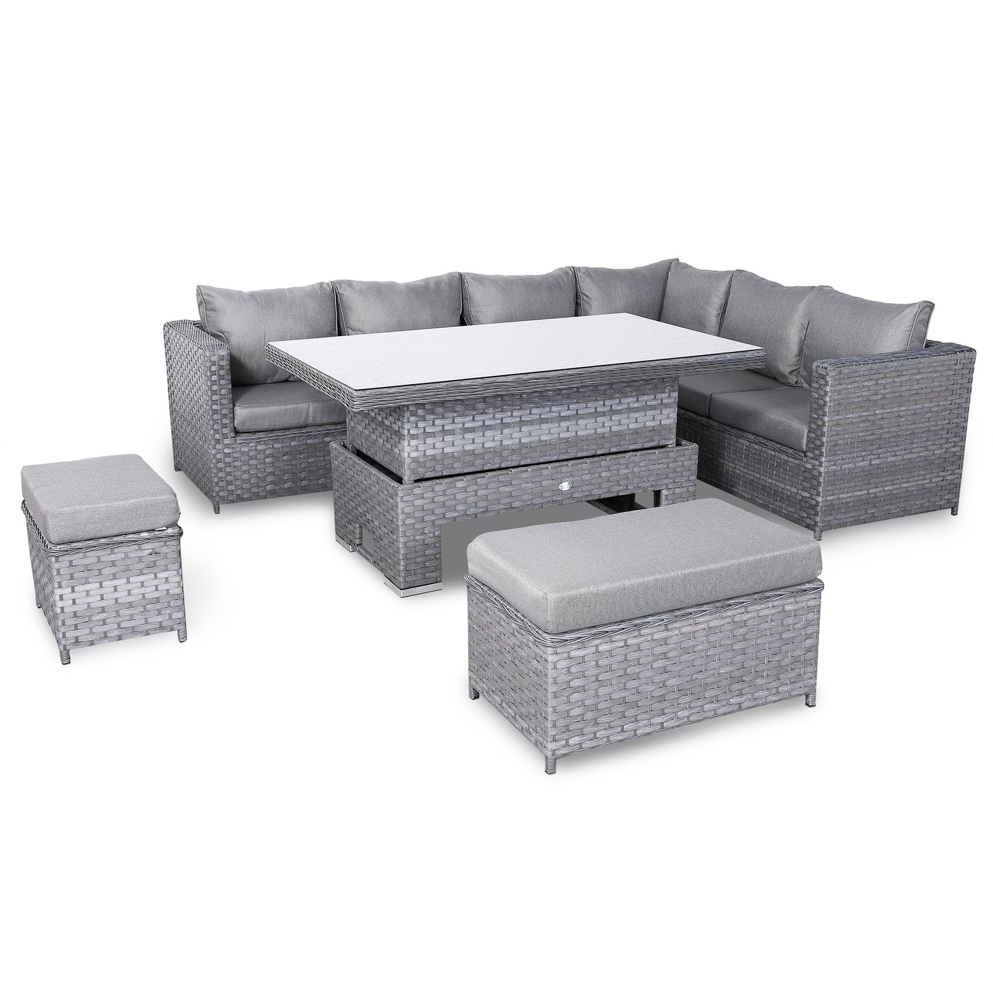 Isobella Range Right Hand Corner Sofa Set with Rising Table in Slate Grey Weave