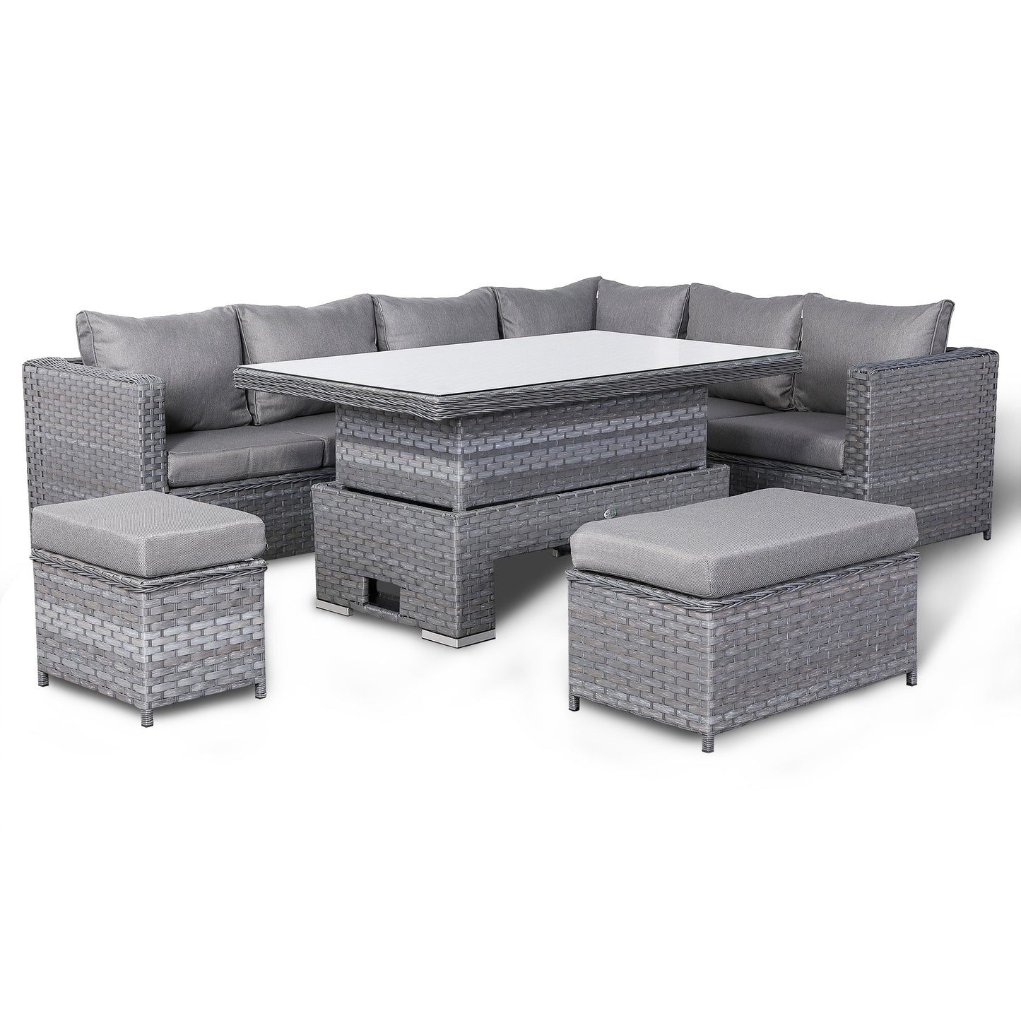 Isobella Range Right Hand Corner Sofa Set with Rising Table in Slate Grey Weave
