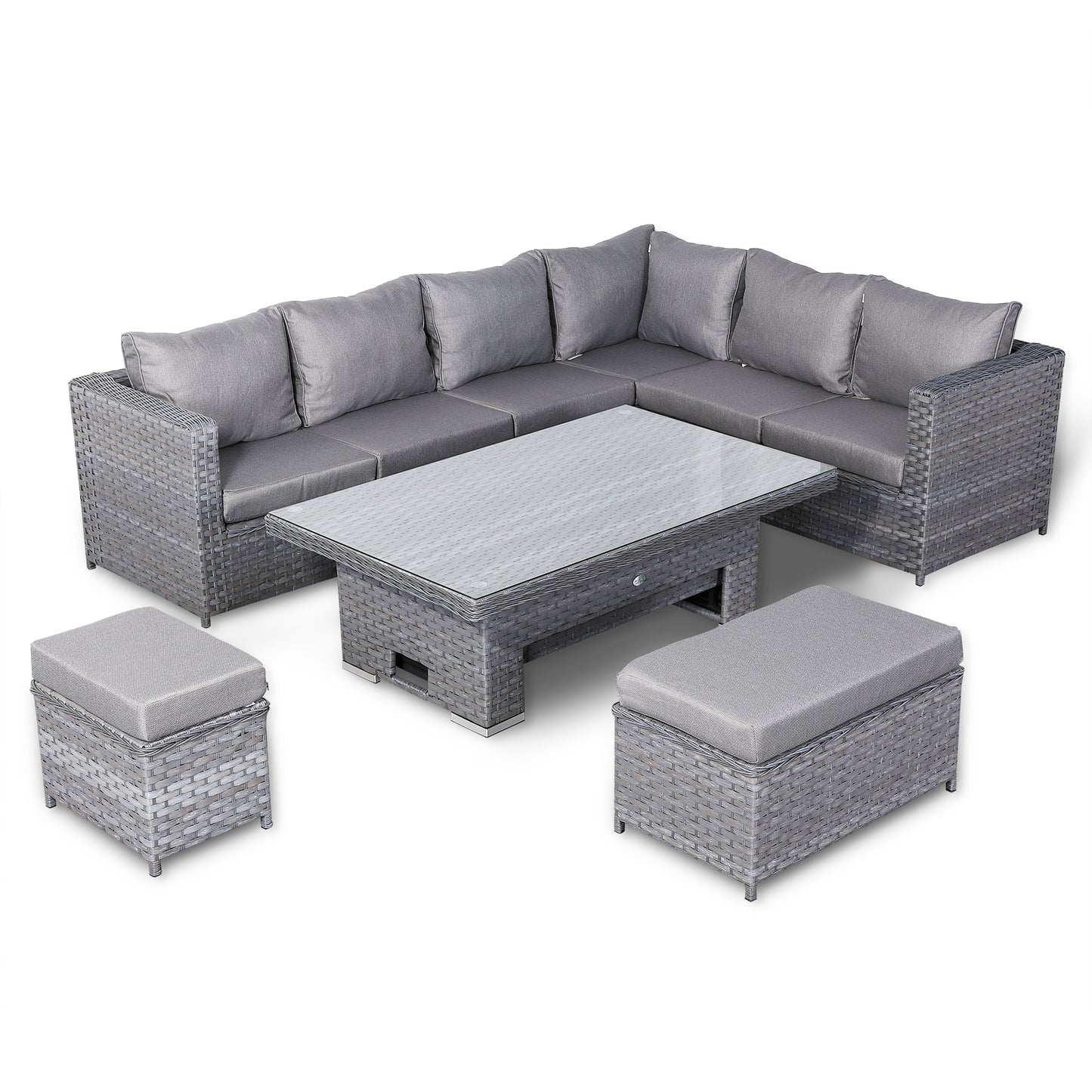 Isobella Range Right Hand Corner Sofa Set with Rising Table in Slate Grey Weave