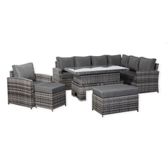 Harmony Range Elite Right Hand Corner Sofa Set with Rising Table and Arm Chair in Grey Rattan