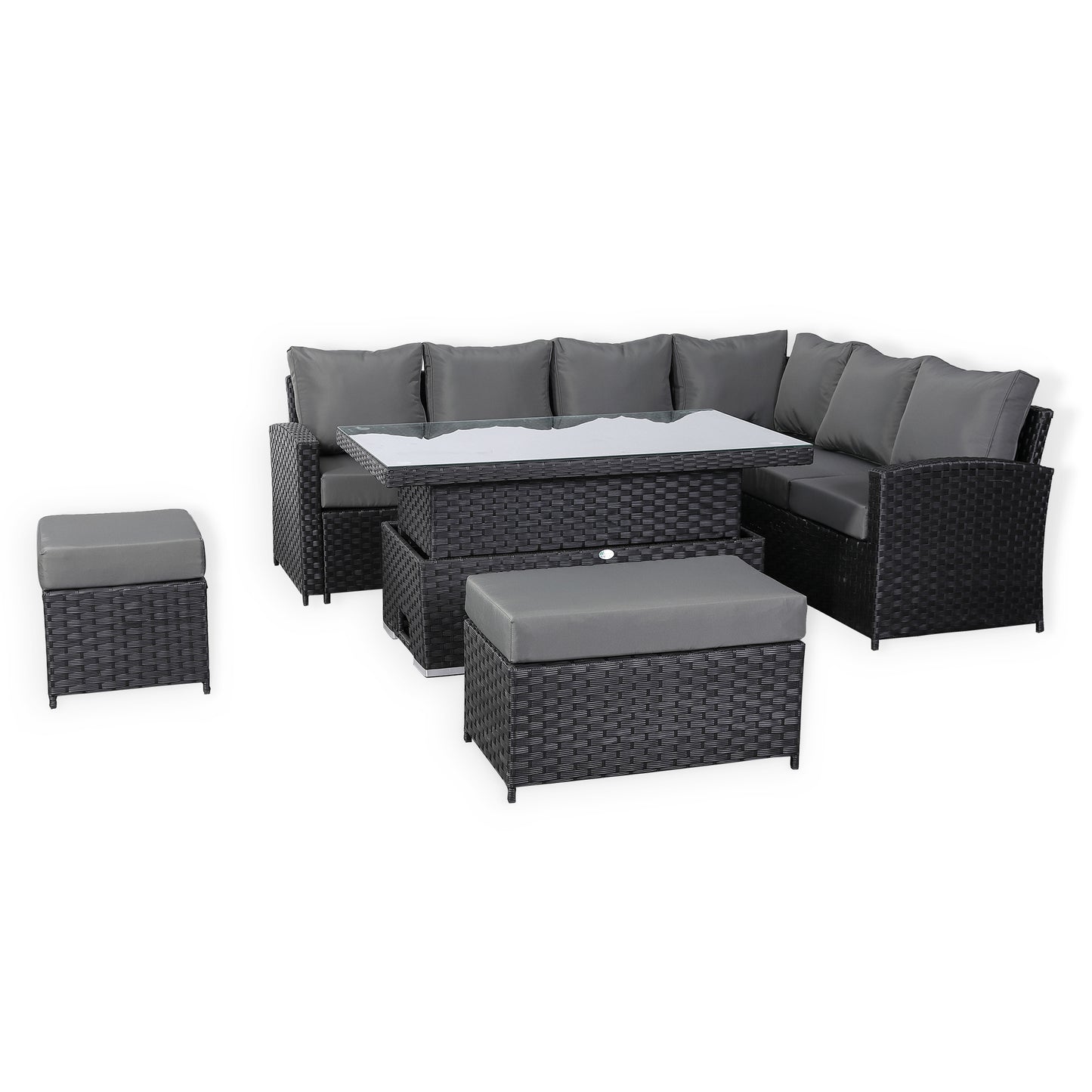 Due in 31/01/25.....Bath Range Right Hand Corner Sofa Set with Rising Table in Large Black Rattan