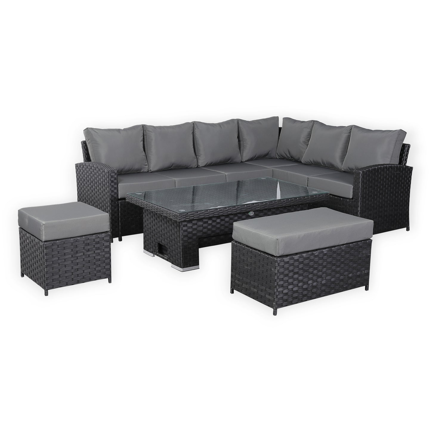 Due in 31/01/25.....Bath Range Right Hand Corner Sofa Set with Rising Table in Large Black Rattan