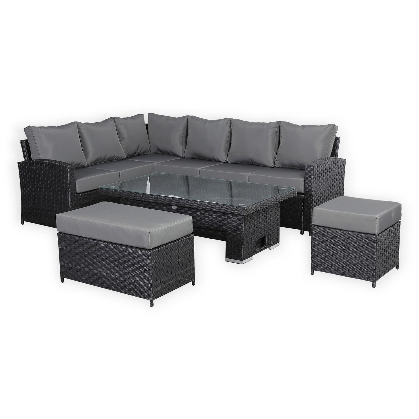 Due in 31/01/25.....Bath Range Left Hand Corner Sofa Set with Rising Table in Large Black Rattan