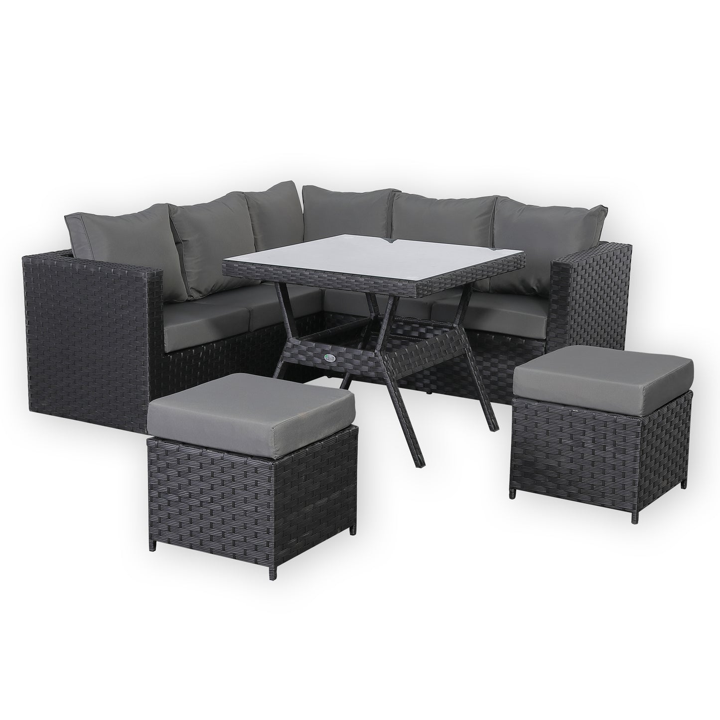 Bath Range Compact Corner Sofa with Dining Table in Black Rattan