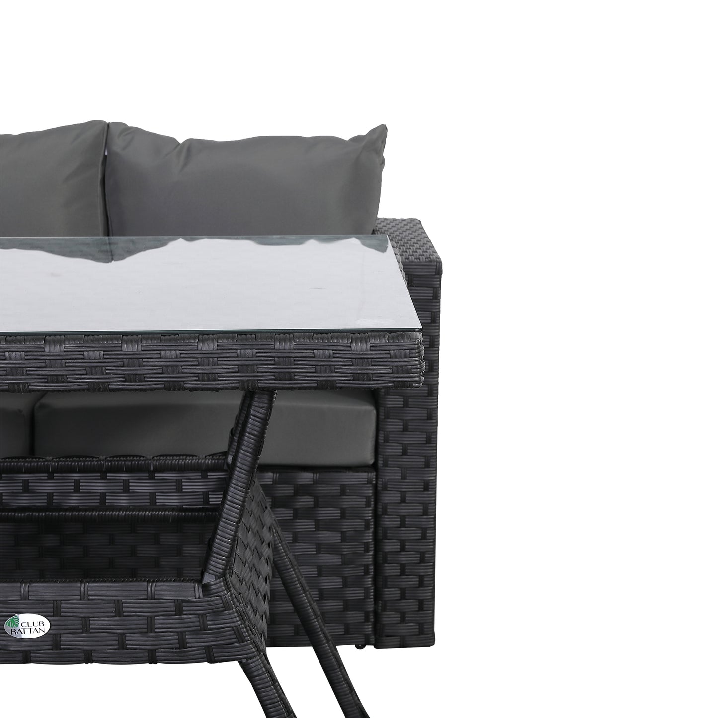 Bath Range Compact Corner Sofa with Dining Table in Black Rattan