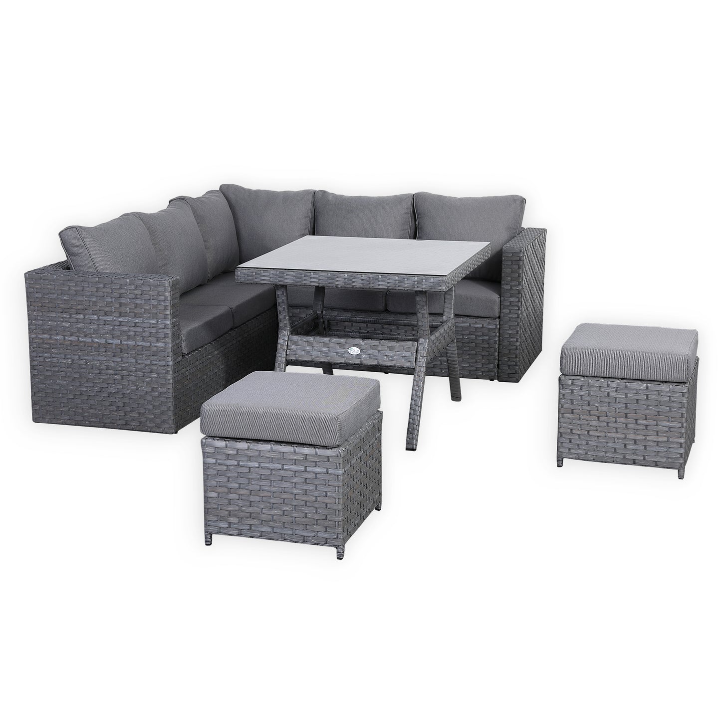 Due in 31/01/25....Isobella Range Compact Corner Sofa with Dining Table in Premium Grey Rattan