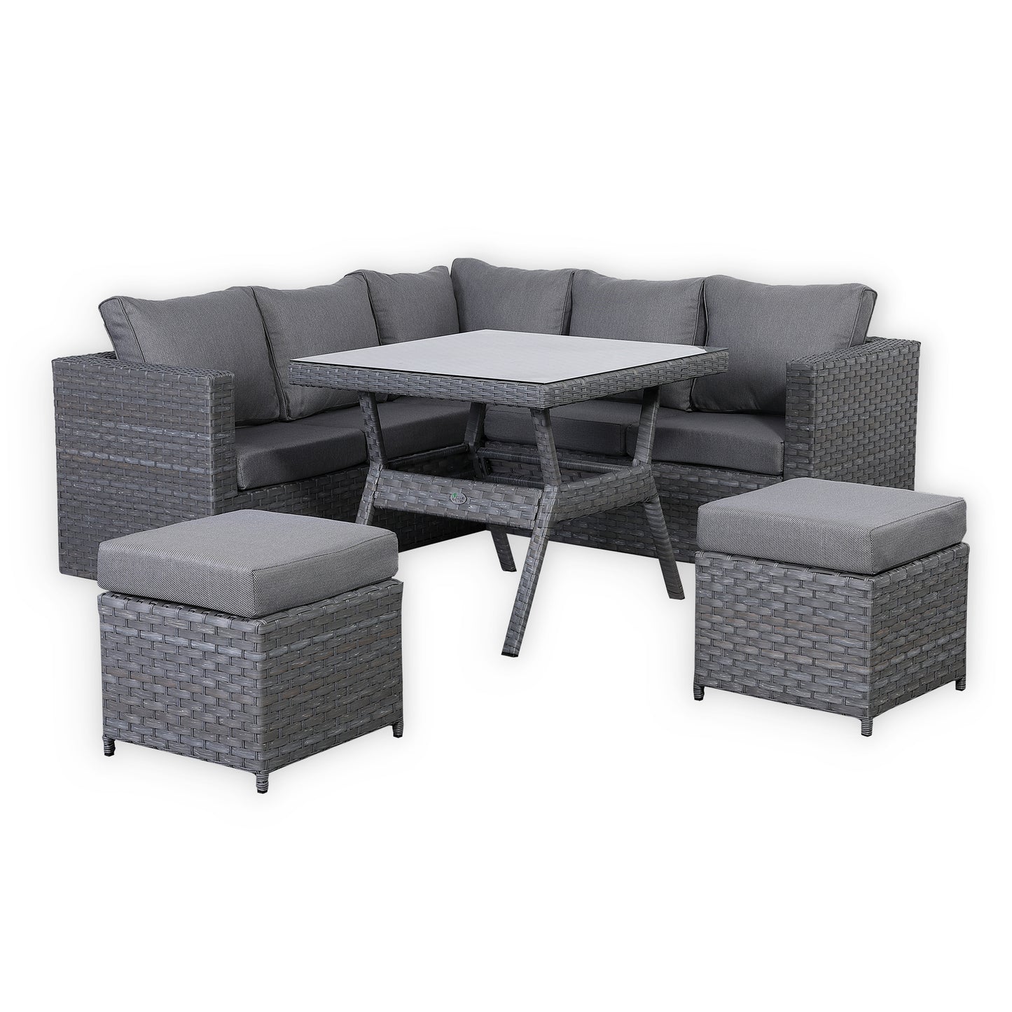 Due in 31/01/25....Isobella Range Compact Corner Sofa with Dining Table in Premium Grey Rattan