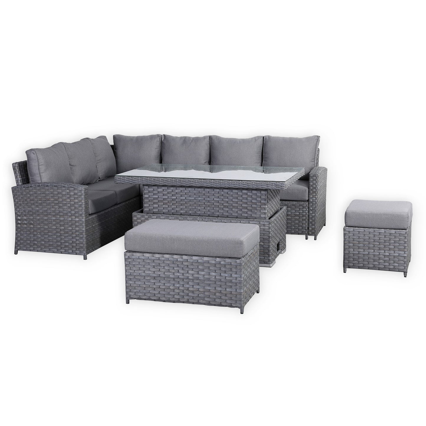 Due in 31/01/25....Isobella Range Left Hand Corner Sofa Set with Rising Table in Preminum Grey Rattan