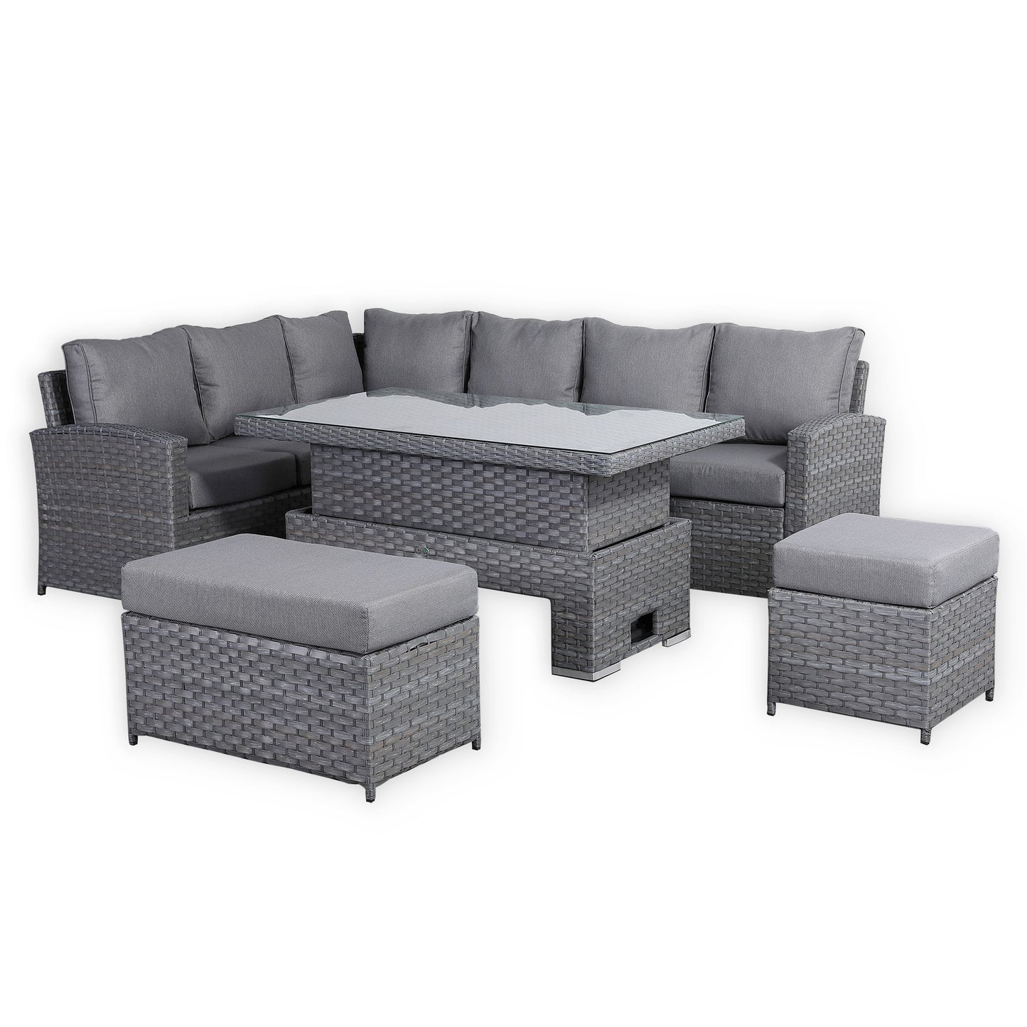 Due in 31/01/25....Isobella Range Left Hand Corner Sofa Set with Rising Table in Preminum Grey Rattan