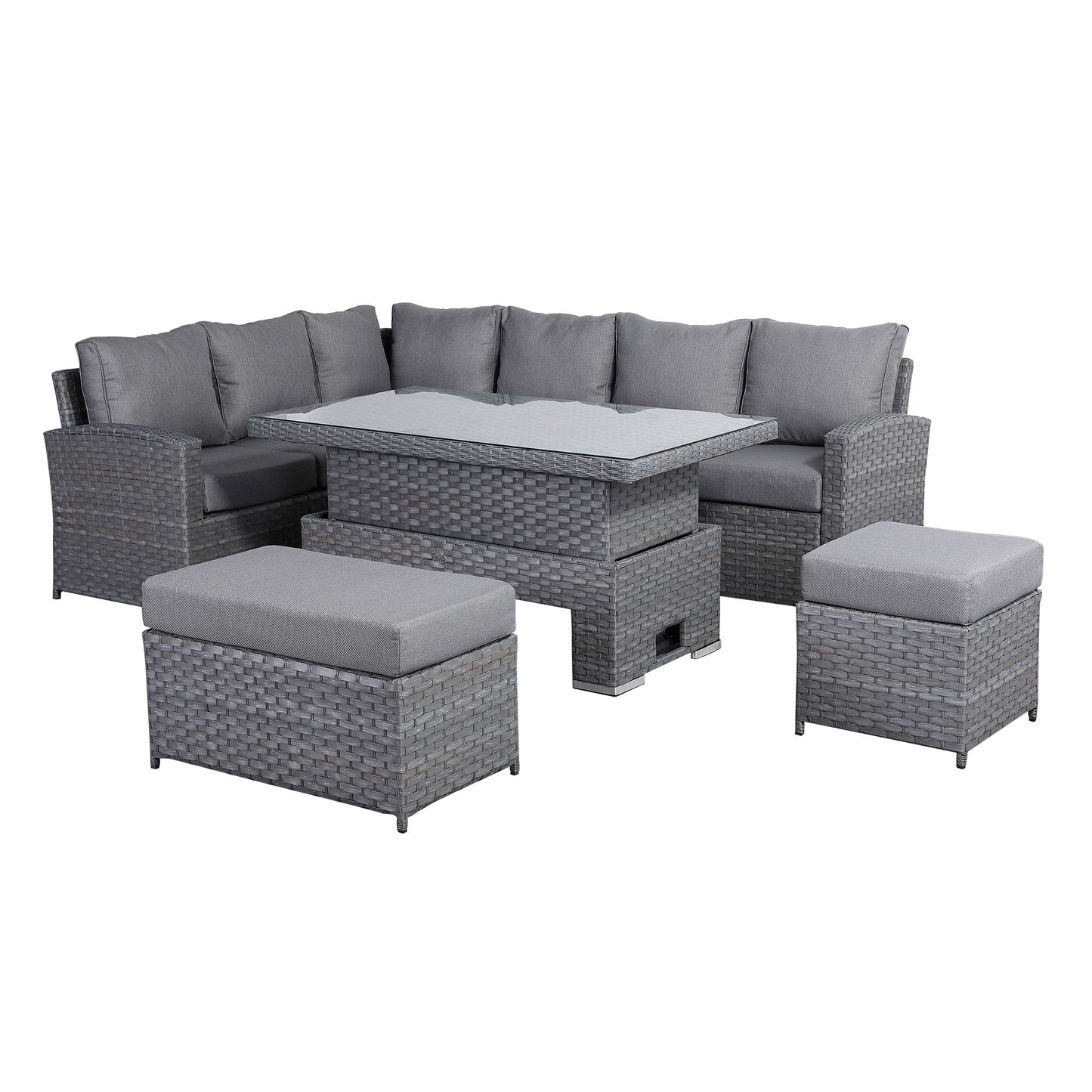 Due in 31/01/25....Isobella Range Left Hand Corner Sofa Set with Rising Table in Preminum Grey Rattan