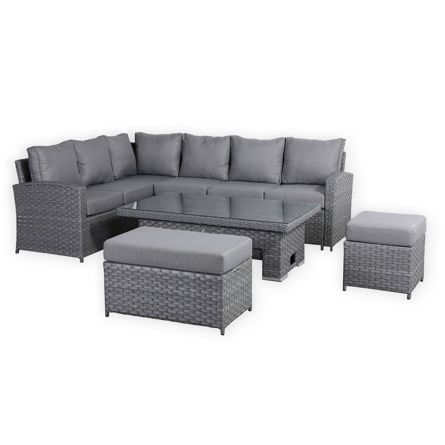 Due in 31/01/25....Isobella Range Left Hand Corner Sofa Set with Rising Table in Preminum Grey Rattan