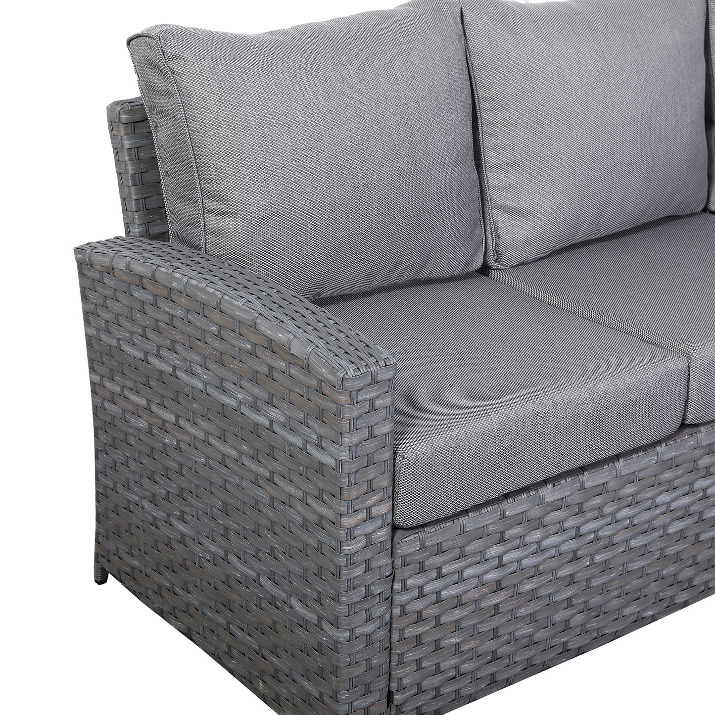 Due in 31/01/25....Isobella Range Right Hand Corner Sofa Set with Rising Table in Preminum Grey Rattan