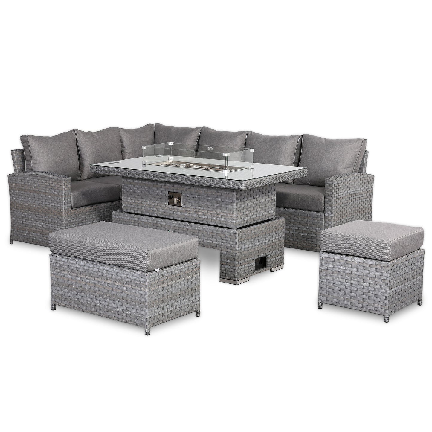 Due in End of Sep...Isobella High Back Left Hand Corner Sofa Set with Fire Pit Rising Table