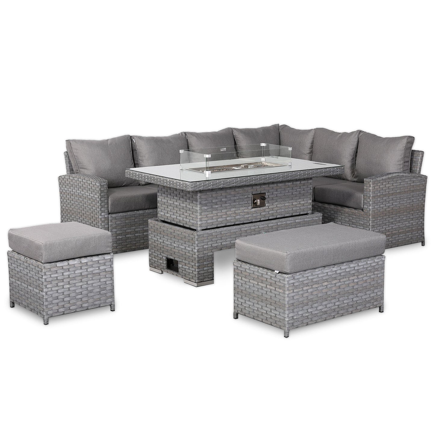 Due in End of Sep..Isobella High Back Right Hand Corner Sofa Set with Fire Pit Rising Table