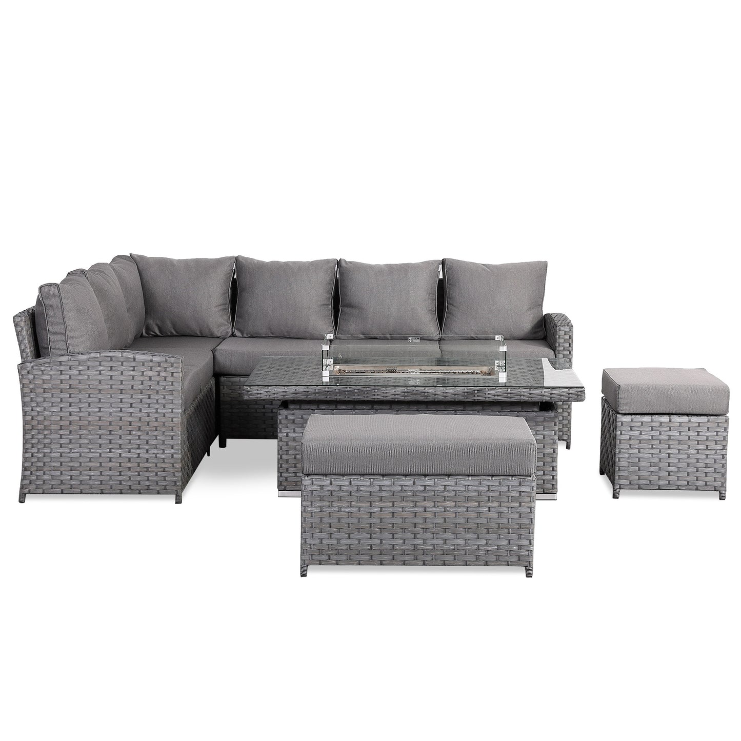 Due in End of Sep...Isobella High Back Left Hand Corner Sofa Set with Fire Pit Rising Table