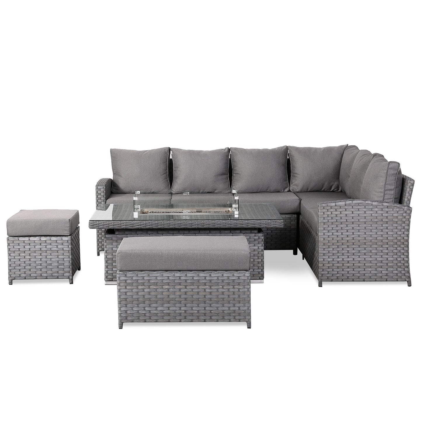 Due in End of Sep..Isobella High Back Right Hand Corner Sofa Set with Fire Pit Rising Table
