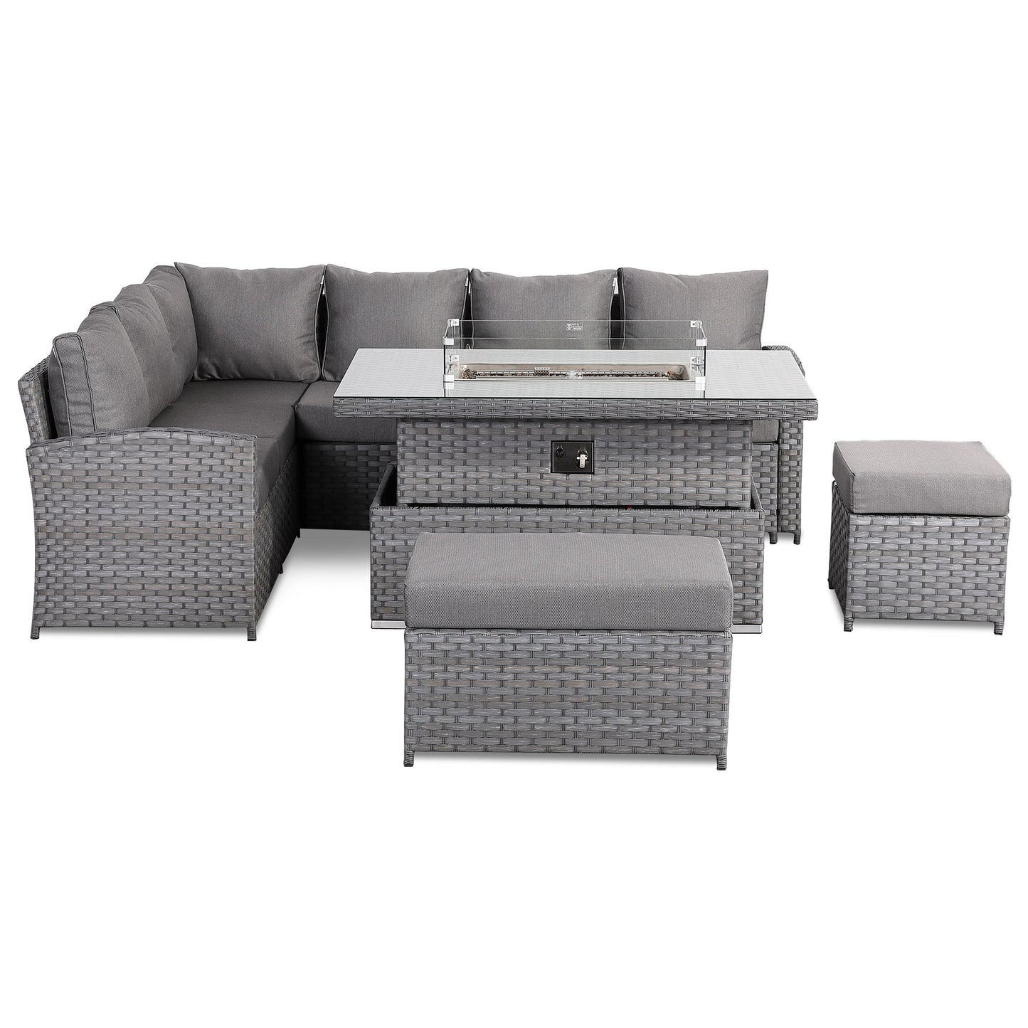 Due in End of Sep...Isobella High Back Left Hand Corner Sofa Set with Fire Pit Rising Table