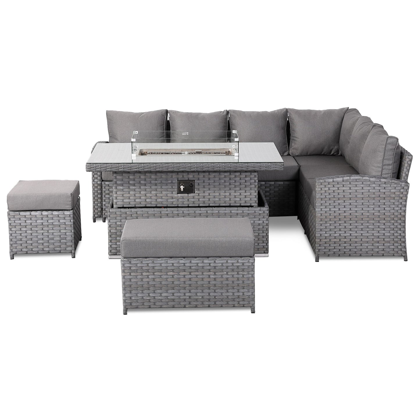 Due in End of Sep..Isobella High Back Right Hand Corner Sofa Set with Fire Pit Rising Table