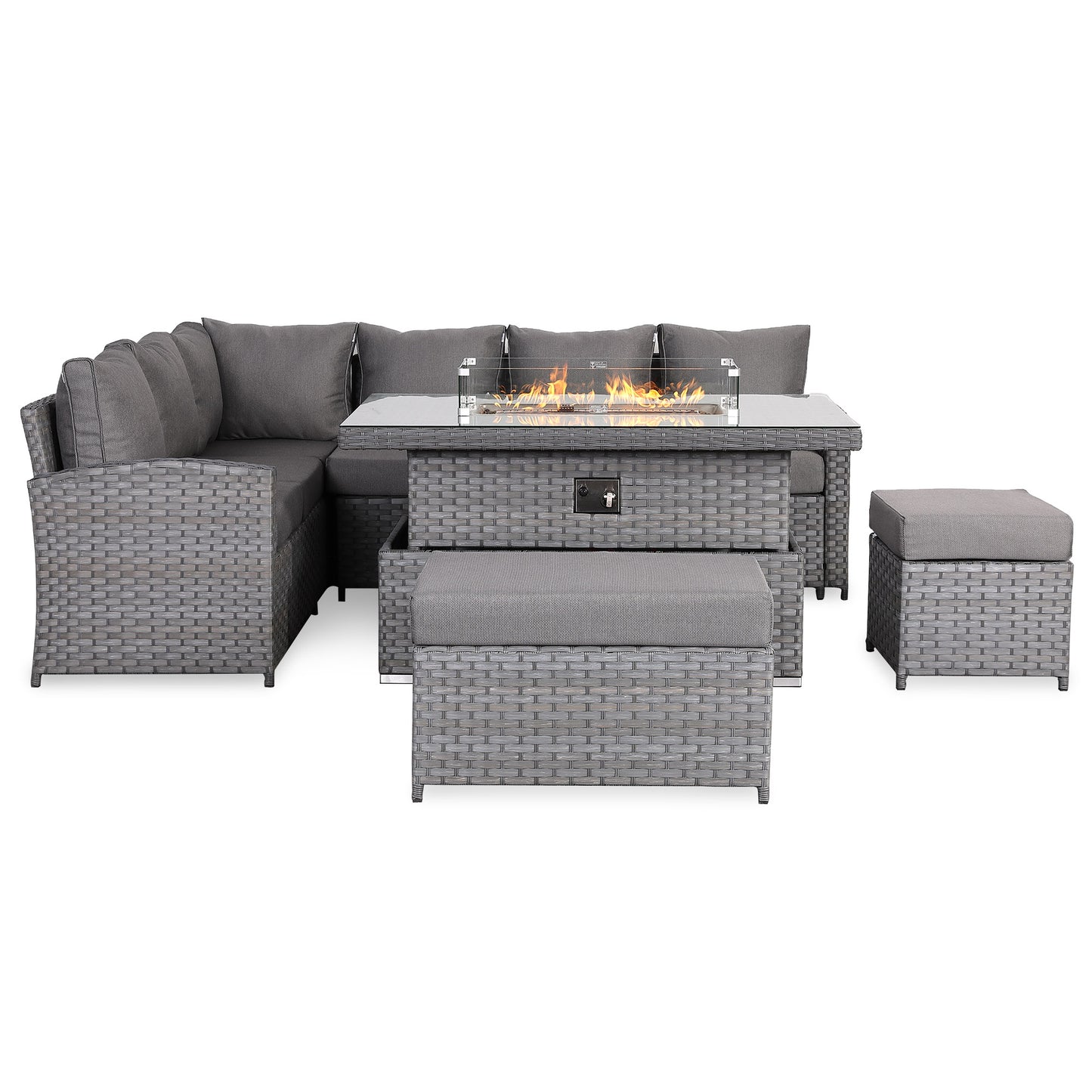 Due in End of Sep...Isobella High Back Left Hand Corner Sofa Set with Fire Pit Rising Table
