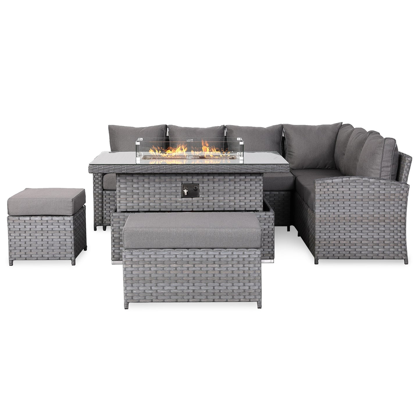 Due in End of Sep..Isobella High Back Right Hand Corner Sofa Set with Fire Pit Rising Table