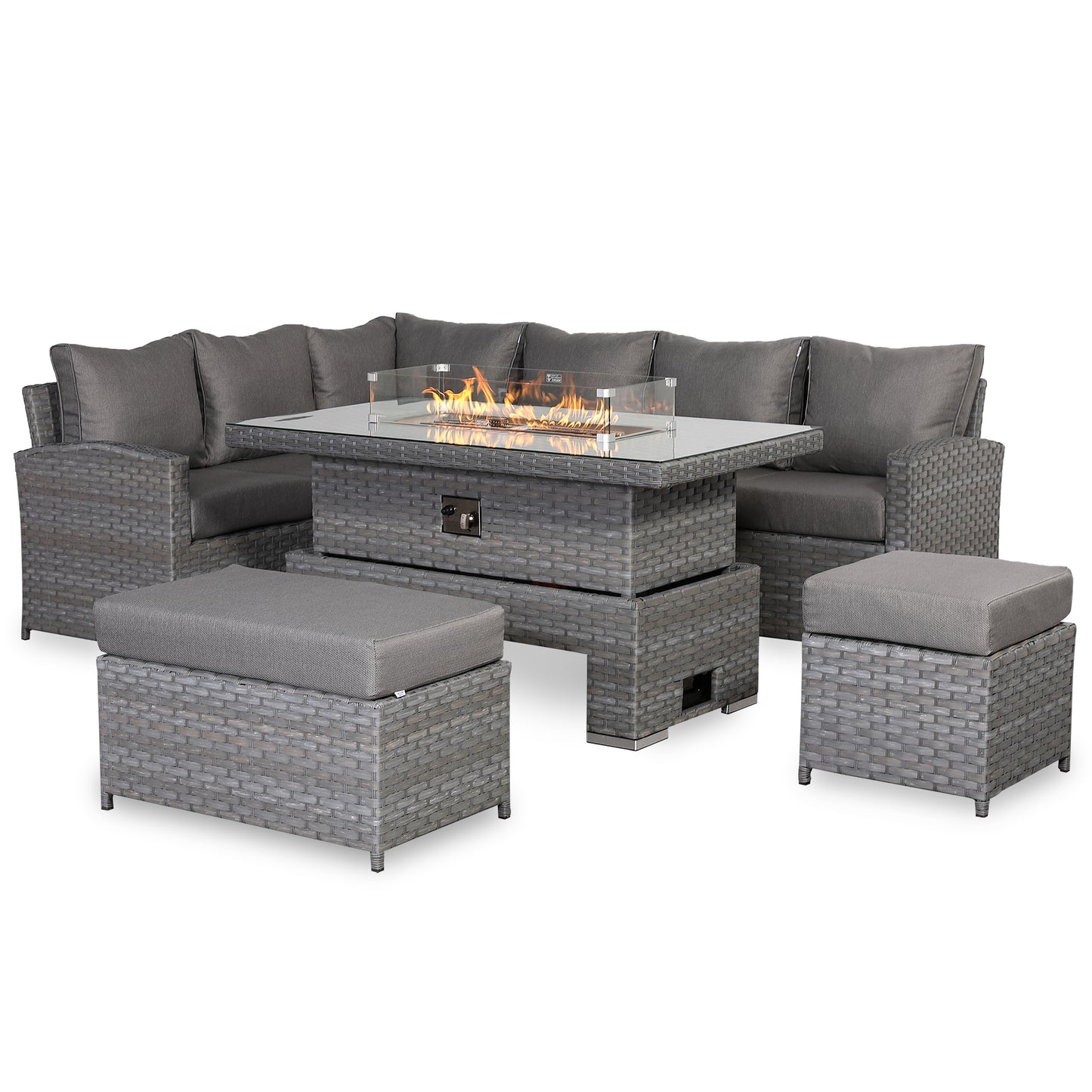 Due in End of Sep...Isobella High Back Left Hand Corner Sofa Set with Fire Pit Rising Table